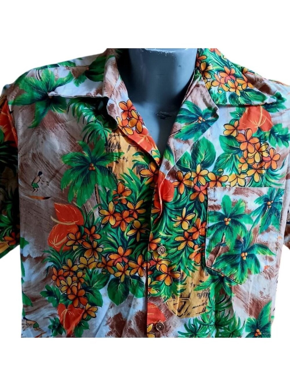 made In Hawaii Vintage Men's Large Hawaiian Shirt 1970's USA Surfer Print Cotton